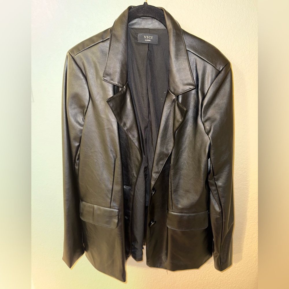 Vici Black Faux Leather Blazer Jacket